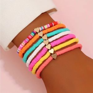 Bright Colors Polymer Clay Bead Friendship Stretch Bracelets - Set of 7